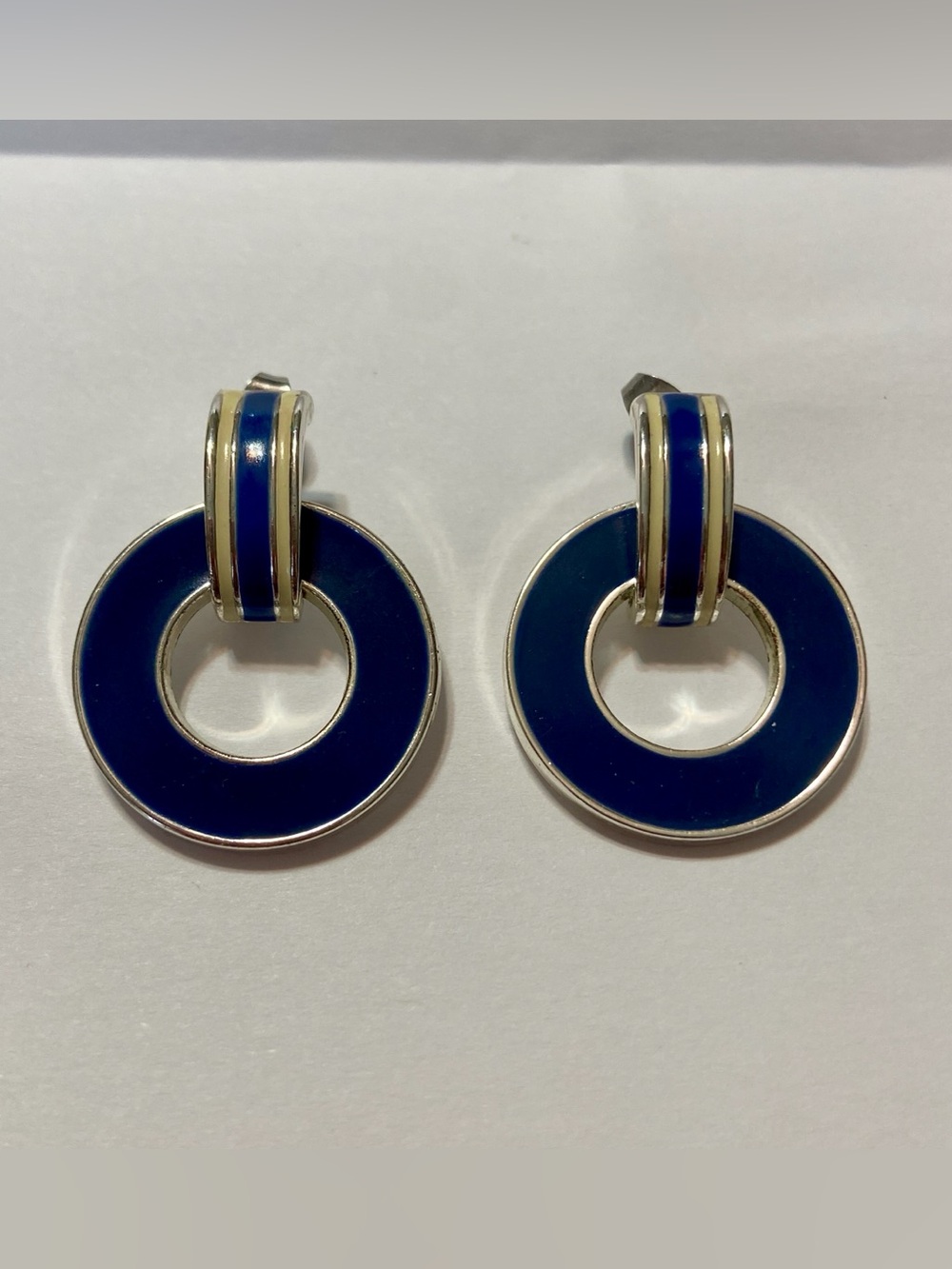 Chaps Vintage Earrings in Blue and Cream